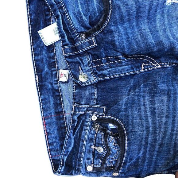 RARE True Religion Jeans Size 32 STRAIGHT Outline Big T Blue - Picture 8 of 8